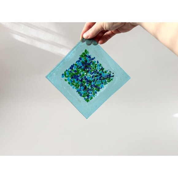 Aqua Blue Pebble Textured Vintage Contemporary Geometric Dish | Catchall | Plate - Picture 2 of 9